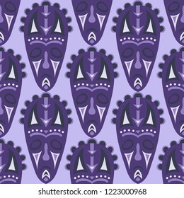 Vector Illustration. Indian Seamless Background with Ritual Masks for Print or Card. Ethnic Seamless Pattern with Color Trible Shamanic Masks for your Design. Vector Texture.