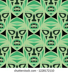Vector Illustration. Indian Seamless Background with Ritual Masks for Textile or Paper. Ethnic Seamless Background with Color Trible Ritual Masks for your Design. Vector Texture.