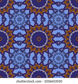 Vector illustration. Indian seamless pattern in violet, blue and brown colors - detailed and easily editable.