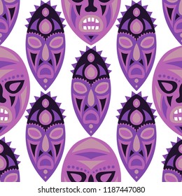 Vector Illustration. Indian Seamless Pattern with Color Masks for Poster or Banner. Ethnic Seamless Background with Color Trible Ritual Masks for your Design. Vector Texture.