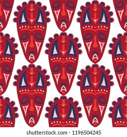 Vector Illustration. Indian Seamless Pattern with Color Masks for Card or Poster. Ethnic Seamless Pattern with Color Trible Shamanic Masks for your Design. Vector Texture.
