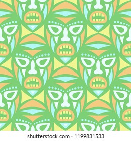 Vector Illustration. Indian Seamless Pattern with Color Masks for Card or Poster. Ethnic Seamless Background with Color Trible Ritual Masks for your Design. Vector Texture.