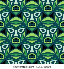 Vector Illustration. Indian Seamless Pattern with Color Masks for Textile or Paper. Ethnic Seamless Background with Color Trible Ritual Masks for your Design. Vector Texture.