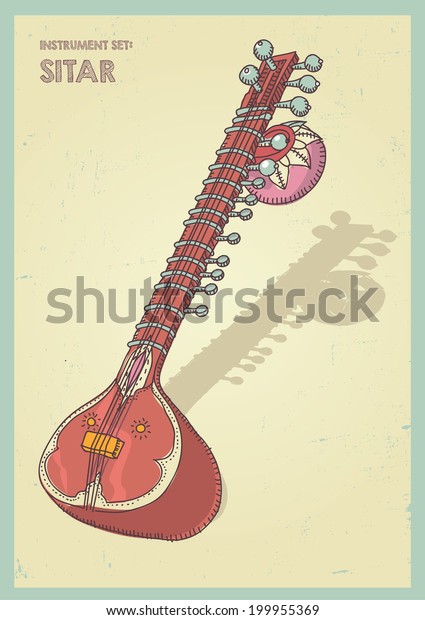 Vector illustration\
indian sitar instrument