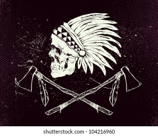 Vector illustration indian skull and tomahawk