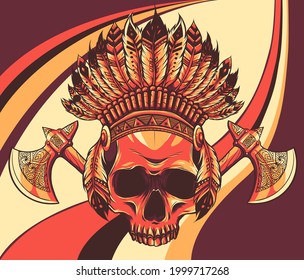 Vector illustration of Indian skull and tomahawk