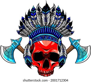 Vector illustration of Indian skull and tomahawk