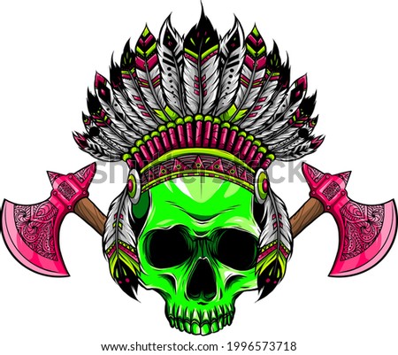 Vector illustration of Indian skull and tomahawk