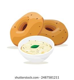 Vector Illustration of Indian Snack, Vada or Vadai with chutney