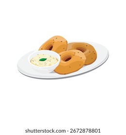 Ilustración vectorial de Indian Snack, Vada o Vadai con chutney en el plato