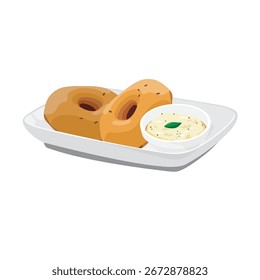 Vector Illustration of Indian Snack, Vada or Vadai with chutney on plate