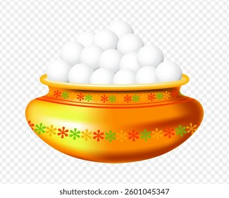 Vector illustration of Indian sweets Rasgulla in a pot on transparent background