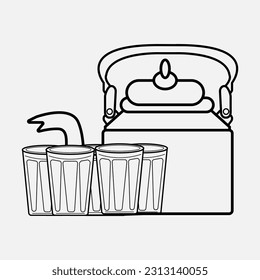 vector illustration of Indian tea cups with tea kettle. 