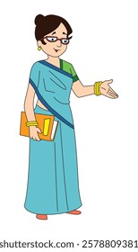 Vector illustration of indian teacher in traditional dress