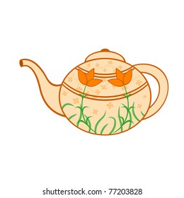 Vector illustration of Indian teapot with floral ornament