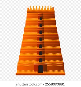 Vector illustration of Indian temple architecture on transparent background