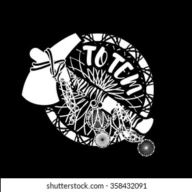 vector illustration of an Indian tomahawk totem emblem