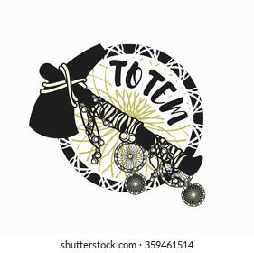 vector illustration of an Indian tomahawk totem emblem