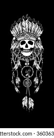 vector illustration Indian totem skull headdress with feathers