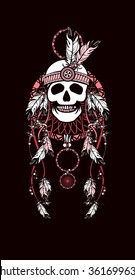 vector illustration Indian totem skull headdress with feathers