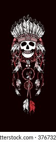 vector illustration Indian totem skull headdress with feathers