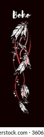 vector illustration Indian totem strand necklaces make up decoration feathers