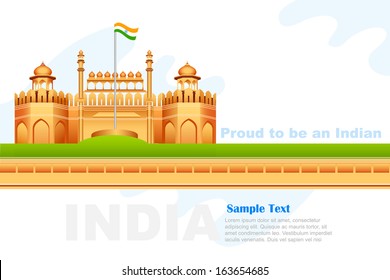 vector illustration of Indian tricolor on Red Fort in India