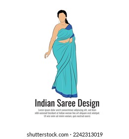 Ilustración vectorial de una mujer india, una dama de pie en una rampa, dibujo de diseño de sari indio