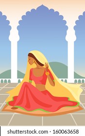 Vector  illustration of  Indian woman  in Indian palace