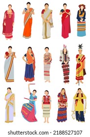 Vector Illustration Indian Woman Representing Different Stock Vector ...