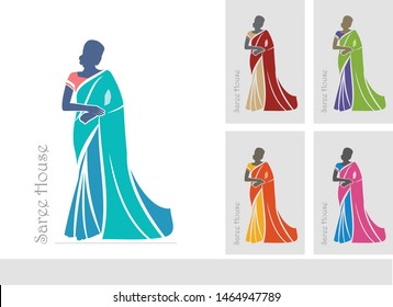 Vector illustration of Indian women with different Saree concepts