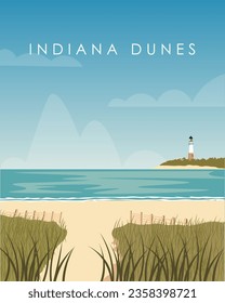 Vector illustration Indiana Dunes state park. Design for poster, travel postcard, banner, cover. Tourism, travel. svg