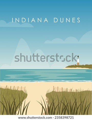 Vector illustration Indiana Dunes state park. Design for poster, travel postcard, banner, cover. Tourism, travel.