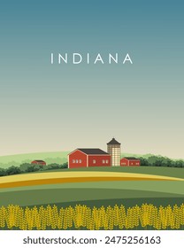 Vector illustration. Indiana, USA. Poster, banner, postcard, cover design. Modern design. Wall poster. Print. Travel, tourism.