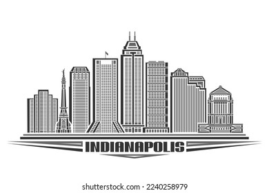 Vector illustration of Indianapolis, monochrome horizontal poster with linear design indianapolis city scape, urban line art concept with decorative lettering for text indianapolis on white background