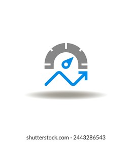 Vector illustration of indicator or meter with growth chart. Icon of KPI Key Performance Indicators.