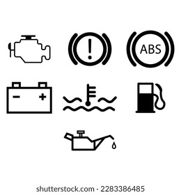 Vektorgrafik von Anzeigen auf dem Auto, abs, Temperatur, Schmiermittel, Bremse oder Handbremse Flüssigkeit, Kraftstoff und Batterie. 