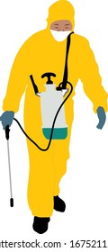 Vektorillustration-Illustration eines Individuums in einem gelben Hazmat-Anzug.