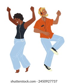 Vector illustration of individuals with energetic dance moves, vibrant.