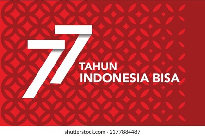 Vector illustration of Indonesia 77th independence day on red white Batik Kawung background