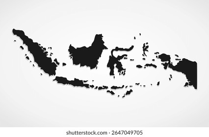 Vector illustration of the Indonesia archipelago map in black silhouette on a white background, suitable for educational and design projects.