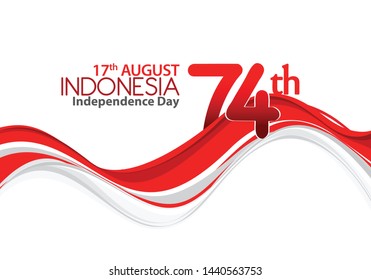 Vector Illustration of Indonesia flag for poster. 74 years  & 17th August Indonesia Independence Day concept.