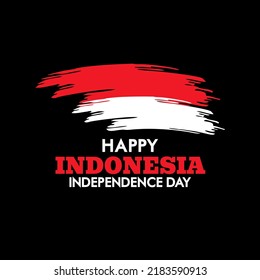 Vector illustration of Indonesia Independence Day banner concept with red and white brush style flag isolated on black background