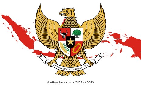 Vector illustration of Indonesia  map and Garuda bird