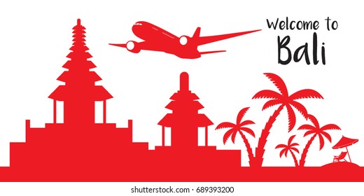 Vector illustration of Indonesia scene and landmarks with wording welcome to Bali