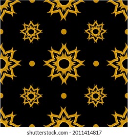 Vector illustration of Indonesian batik with the concept of a seamless mandala pattern with golden yellow on a black background, can be used for simple and elegant decorations.