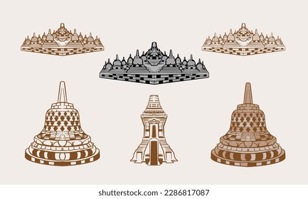 vector illustration of indonesian buddhist temple named borobudur temple, wesak day