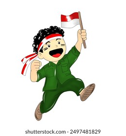 Ilustración vectorial de los combatientes indonesios que portan la bandera