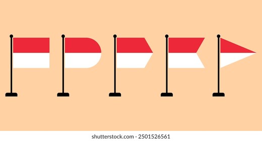 Vector illustration of the Indonesian flag flying on a pole. Flat solid color cartoon with various shapes. Isolated with editable and scalable eps File. Wavy flag icon.