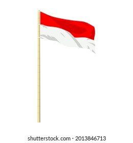 Vector illustration of Indonesian flag isolated on white background. Realistic flag waving in the Wind